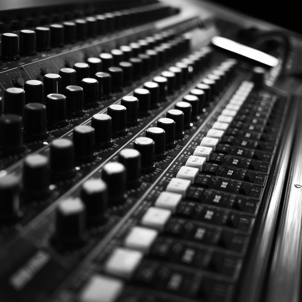 A close-up of a control panel covered in switches and dials